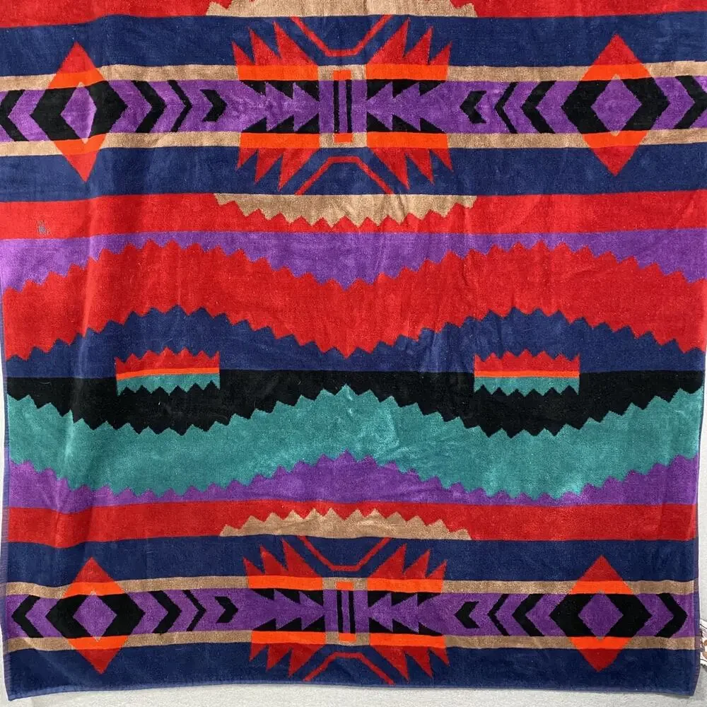 Vintage Royal Terry Beach Towel Aztec Southwestern Indian 39x64